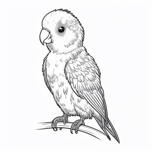 A drawing of a bird sitting on a branch with a white background generative ai