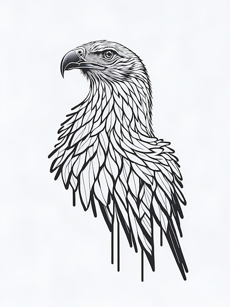 A drawing of a bird with a black and white face.