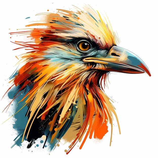 a drawing of a bird with a colorful background