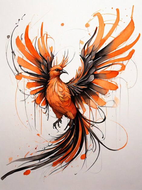 a drawing of a bird with orange and orange colors