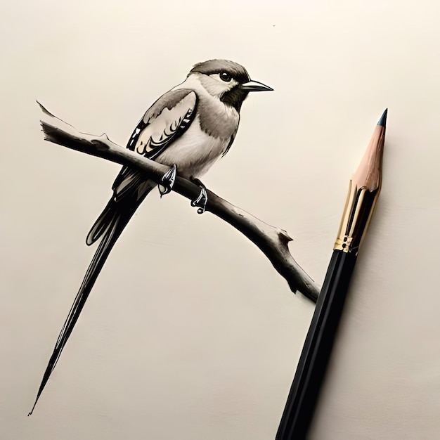 A drawing of a bird with a pen in the middle of it