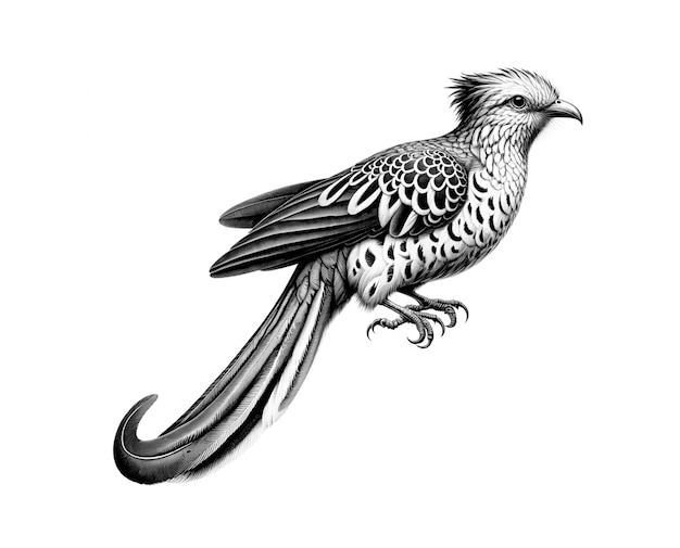 Photo a drawing of a bird with a white background and a black and white bird on it