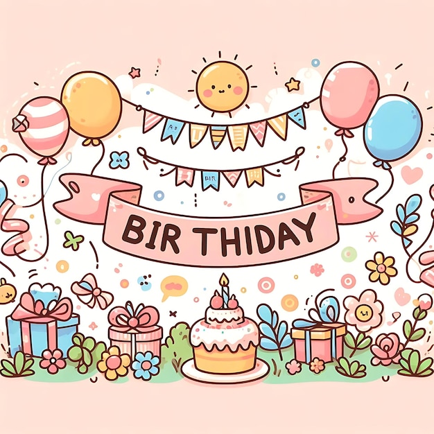 Photo a drawing of a birthday cake with a banner that says quot bicycle birthday quot