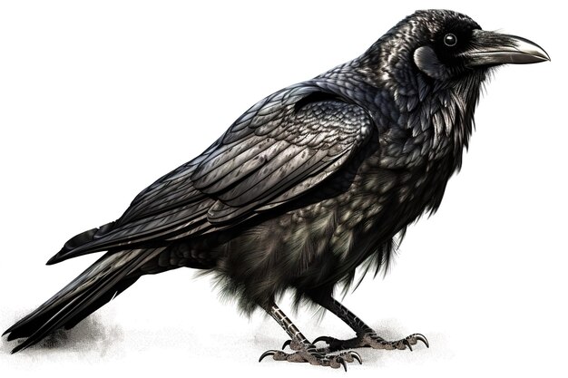 Drawing of a black crow isolated on a white background Generated by AI