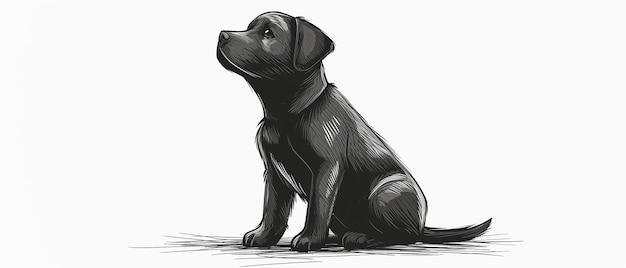 Foto disegno di un cane nero seduto a terra che guarda verso l'alto modello 2d del cane