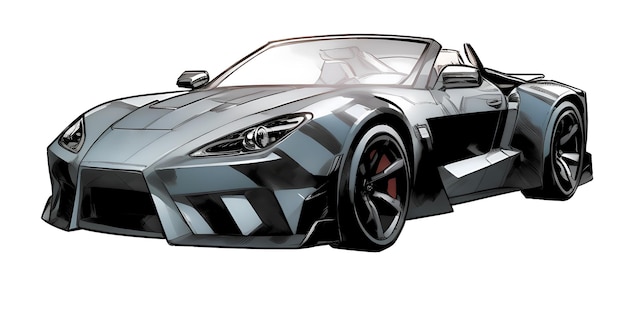 A drawing of a black sports car on a white background AI