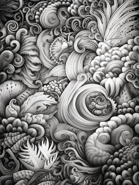 a drawing of a black and white image of a sea scene generative ai