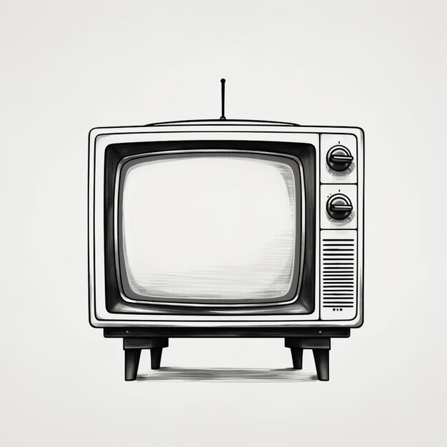 Photo drawing of a black and white television set with a white background generative ai