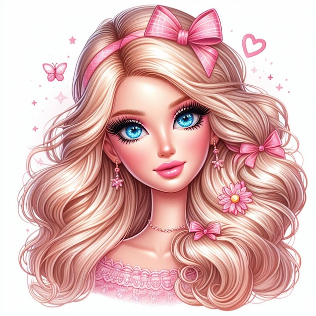 Foto disegno di una ragazza bionda con dettagli rosa