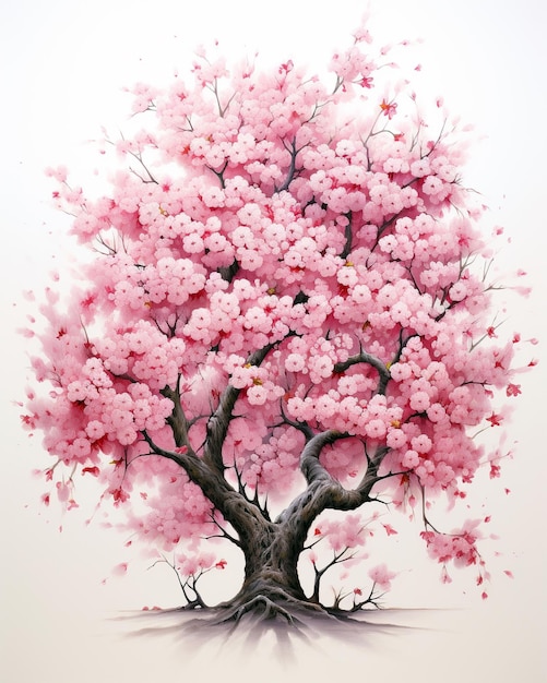 Drawing blooming tree with pink flowers generated by AI