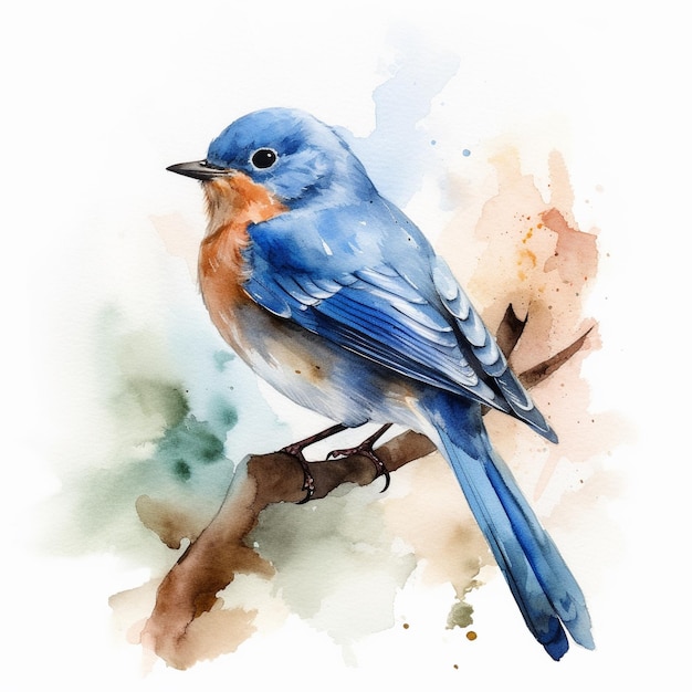 a drawing of a blue bird with a blue tail.