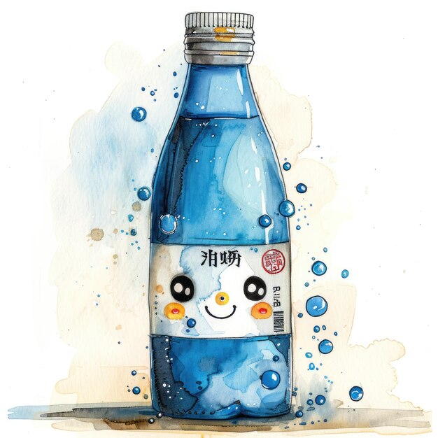 a drawing of a blue bottle with the word smiley on it