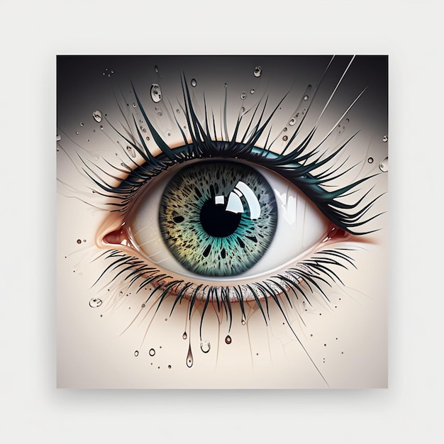 A drawing of a blue eye with a tear on it