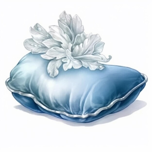 A drawing of a blue pillow with a flower on top generative ai