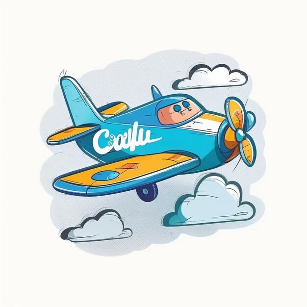 Photo a drawing of a blue plane with the word coo on it