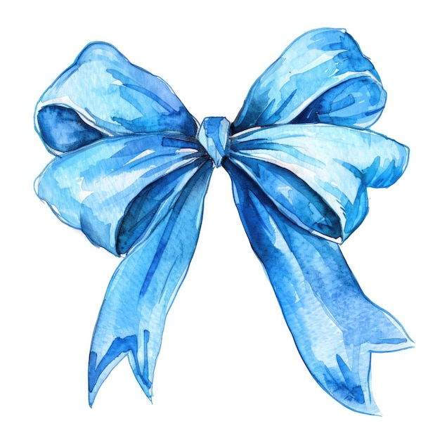 Photo a drawing of a blue ribbon with a bow on it