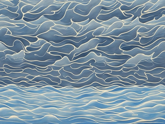 A drawing of a blue sea with waves