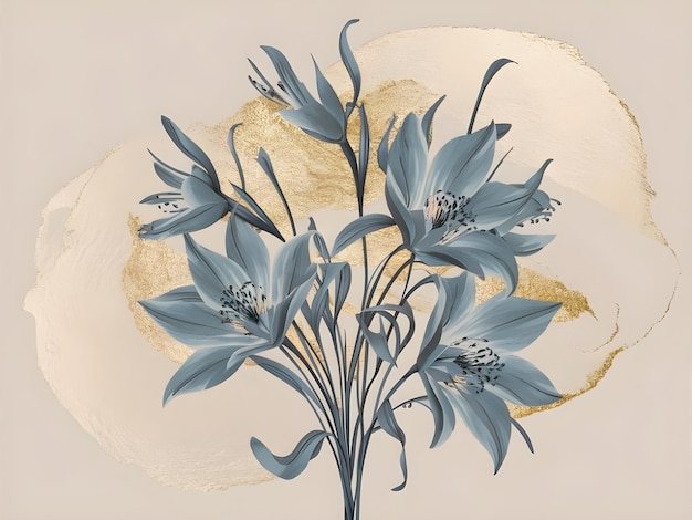 Photo a drawing of a blue and white flower with the word lily on it