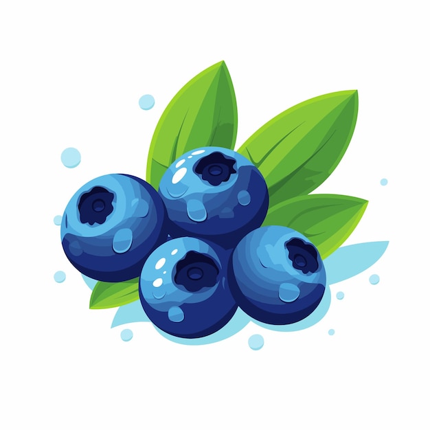 A drawing of blueberries with green leaves and blueberries.