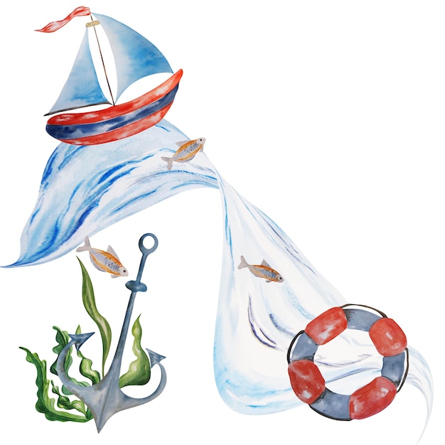 A drawing of a boat and a sailboat in a bag