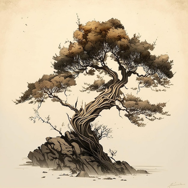 A drawing of a bonsai tree with the word bonsai on it.