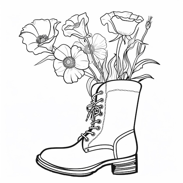 a drawing of a boot with flowers in it generative ai