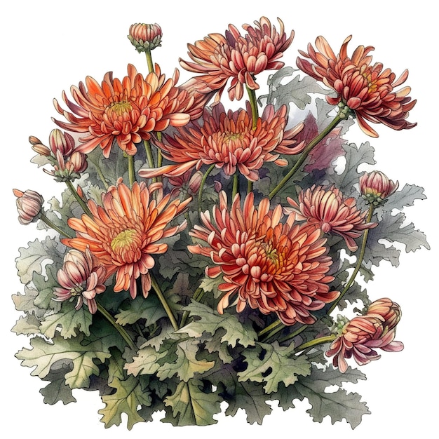 A drawing of a bouquet of chrysanthemum flowers