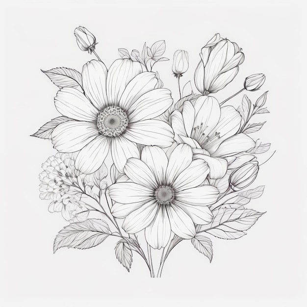 Drawing of a Bouquet of Flowers Generative AI