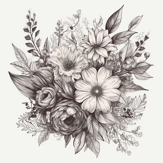 A drawing of a bouquet of flowers is shown.