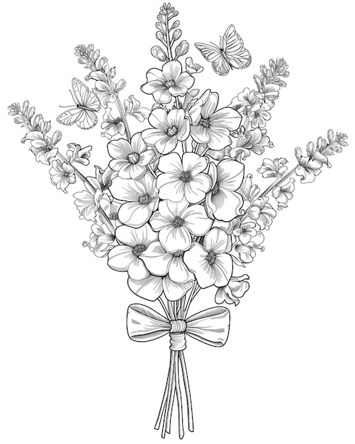 Photo a drawing of a bouquet of flowers with a bow generative ai