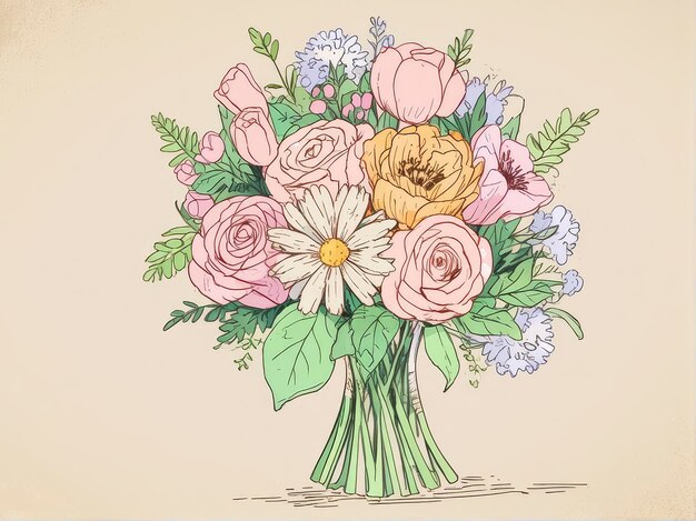 Photo a drawing of a bouquet of flowers with a drawing of a flower