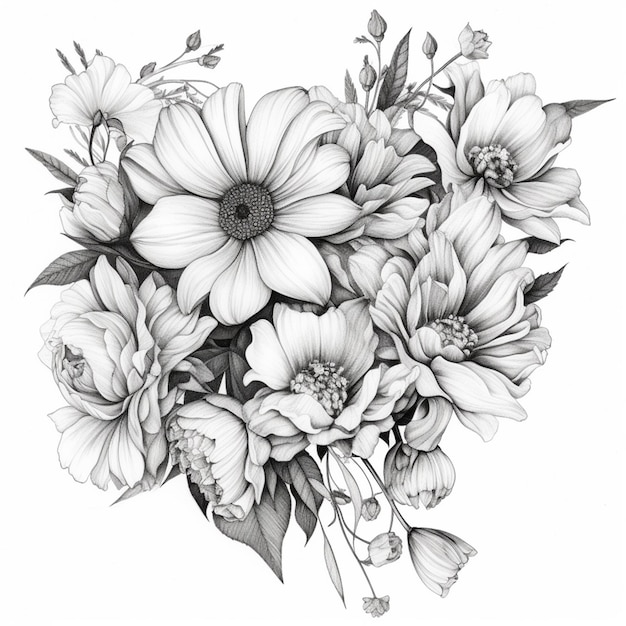 A drawing of a bouquet of flowers