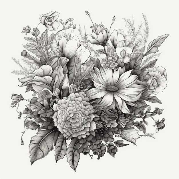 A drawing of a bouquet of flowers.