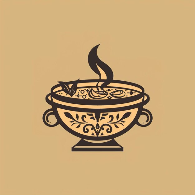 a drawing of a bowl with a flame on it