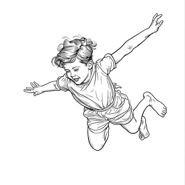 Photo a drawing of a boy jumping in the air with his arms outstretched