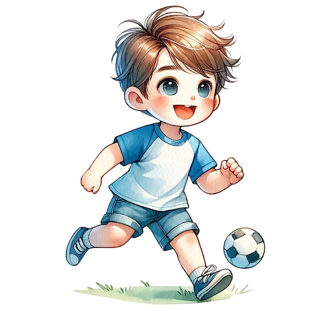 Photo a drawing of a boy playing soccer with a shirt that says quot the soccer quot