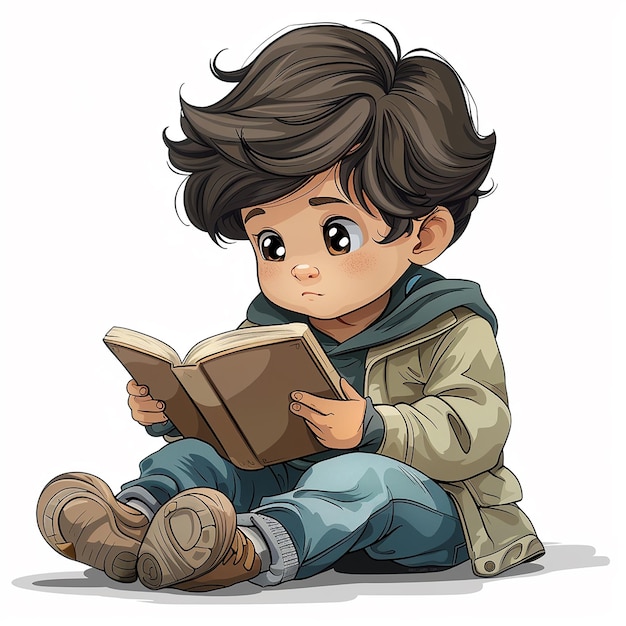 a drawing of a boy reading a book with a picture of a boy reading a book