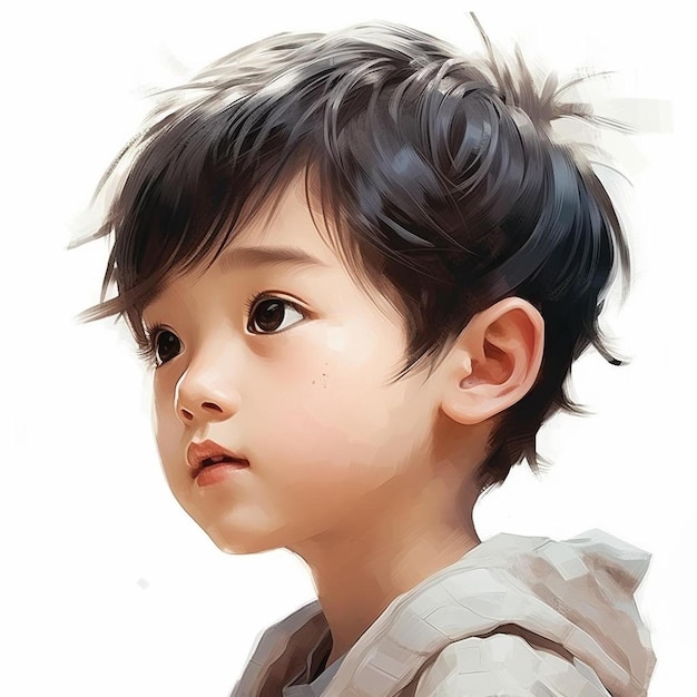 a drawing of a boy with a black haircut.