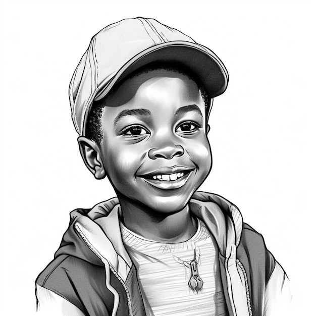 Photo a drawing of a boy with a cap smiling for the camera generative ai