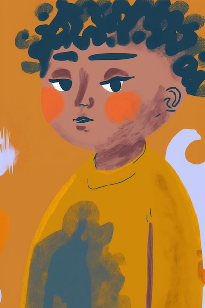 Drawing of a boy with curly hair generative ai