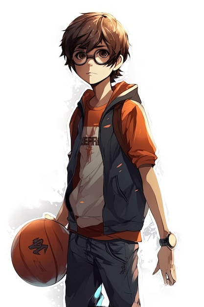 a drawing of a boy with glasses and a backpack.