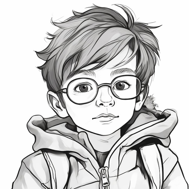 a drawing of a boy with glasses and a jacket generative ai