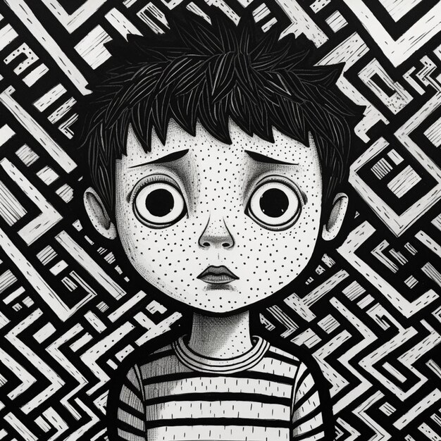 A drawing of a boy with a surprised look on his face generative ai