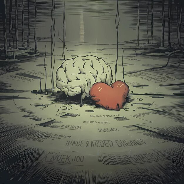 Photo a drawing of a brain being buried in a dark room