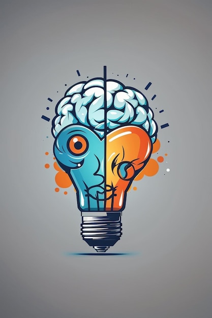 a drawing of a brain with a blue light bulb.