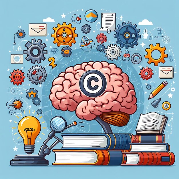 a drawing of a brain with a book titled c