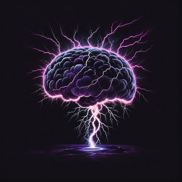 a drawing of a brain with a lightning bolt on it