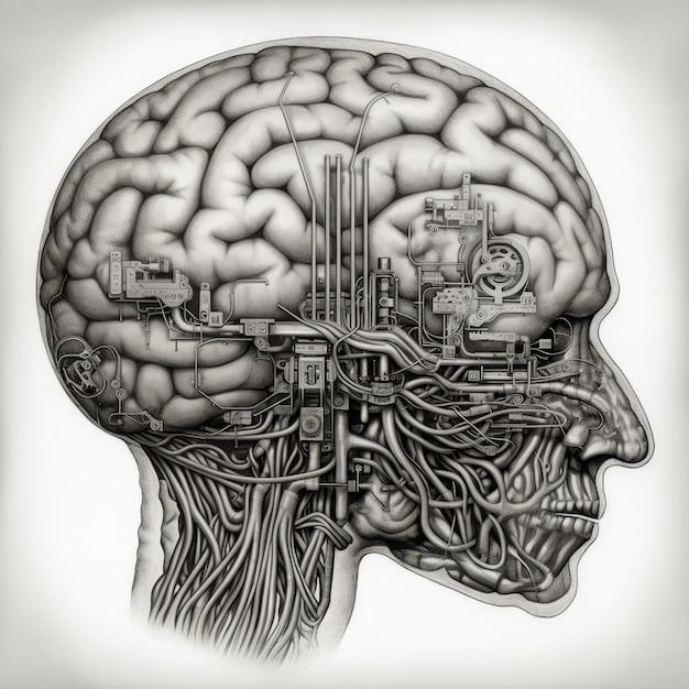 Foto un disegno di un cervello con sopra la parola cervello