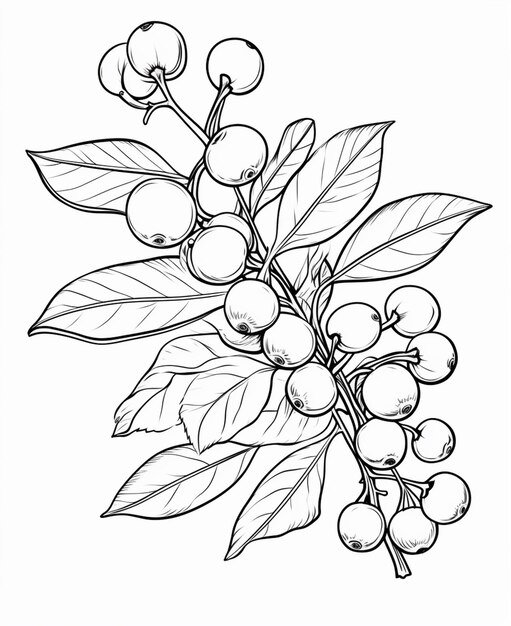 A drawing of a branch of berries with leaves and berries generative ai