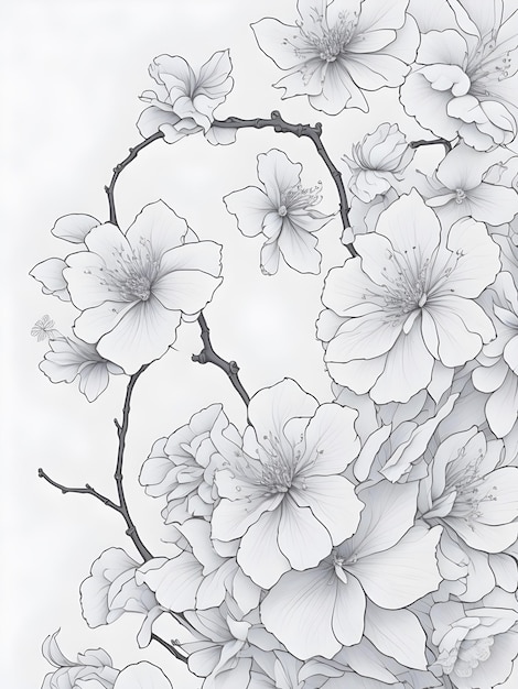 A drawing of a branch of cherry blossoms.